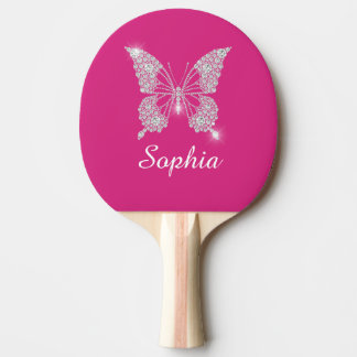 Raquete De Ping Pong Borboleta Diamante Branco, Nome em Letra, Fuchsia