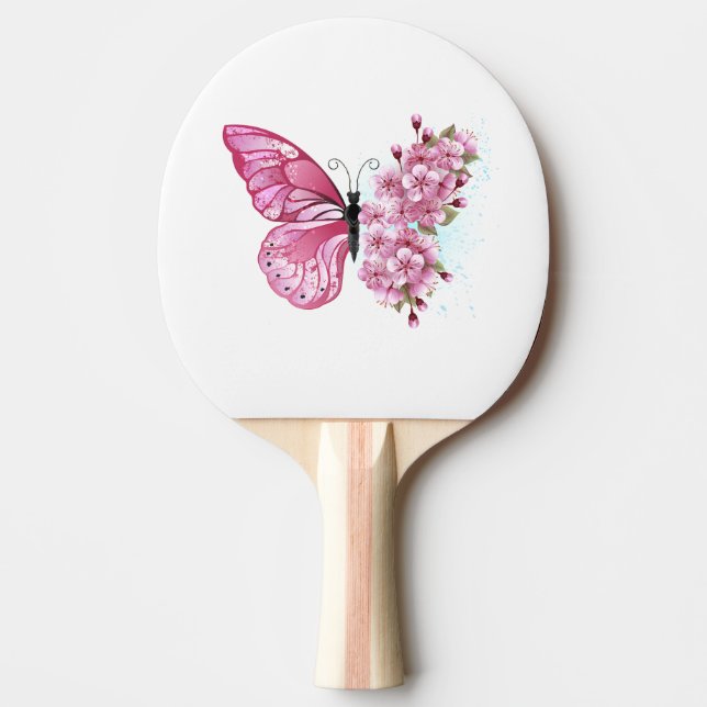Raquete De Ping Pong Borboleta Flor com Sakura Rosa (Frente)