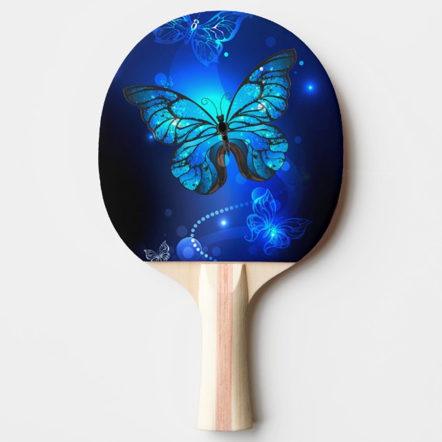 Raquete De Ping Pong Borboleta Morpho no Fundo Escuro (Frente)
