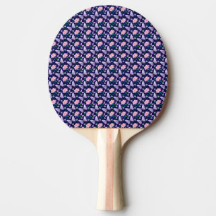 Raquete De Ping Pong Borboleta Roxa e Padrão Floral Rosa 