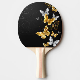 Raquete De Ping Pong Borboletas Douradas e brancas