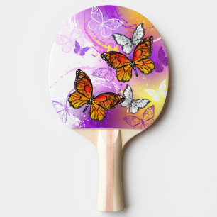 Raquete De Ping Pong Borboletas Monarcas em Fundo Roxo