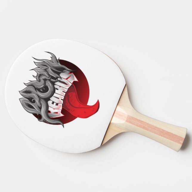 Raquete de ping pong branca com um vermelho e pret (Lateral)