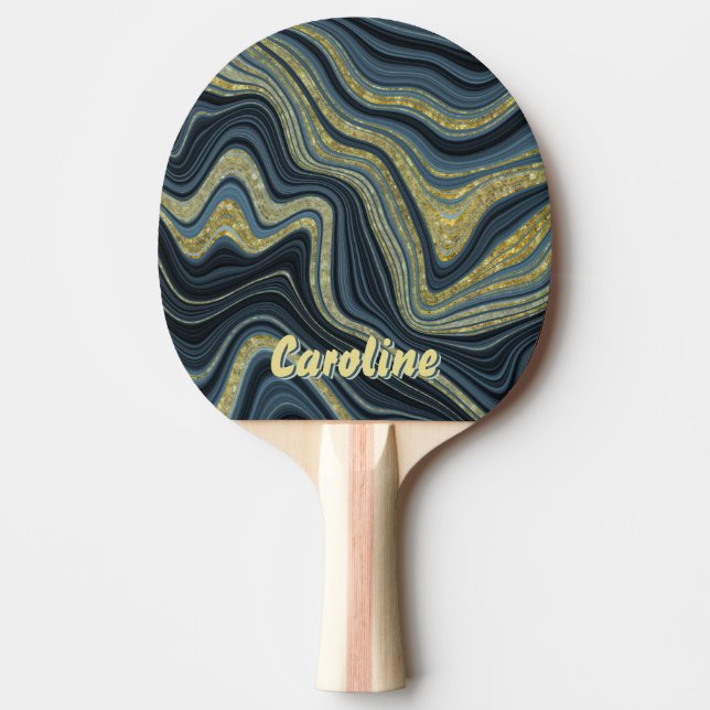 Raquete De Ping Pong Brilhante Brilhante Brilhante Marble Azul Monogram (Frente)