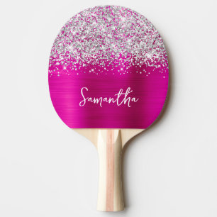Raquete De Ping Pong Brilhante Prata Rosa Quente Glam Nome
