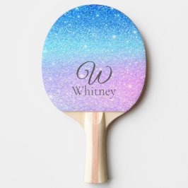Raquete De Ping Pong Brilho Azul Ombre Roxo Chique Moderno