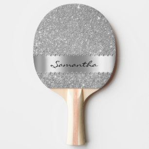 Raquete De Ping Pong Brilho Diamante Prateado Glamour Menina