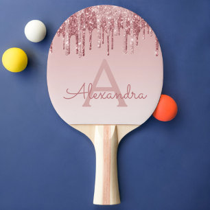 Raquete De Ping Pong Brilho Dourado do rosa do rosa e monograma da