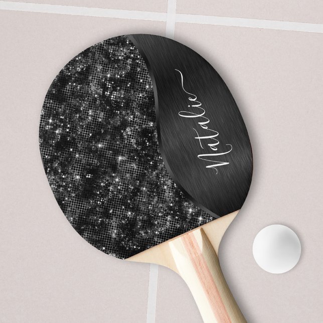 Raquete De Ping Pong Brilho Preto Metálico Personalizado (Criador carregado)