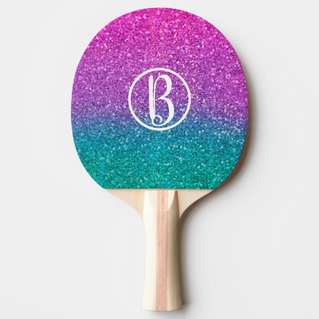 Raquete De Ping Pong Brilho Rosa Azul Turquesa e Roxo (Frente)