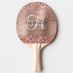 Raquete De Ping Pong Brilho Rose Gold Glam Monogramada