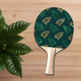 Raquete De Ping Pong Brilho verde e Dourado nas folhas tropicais