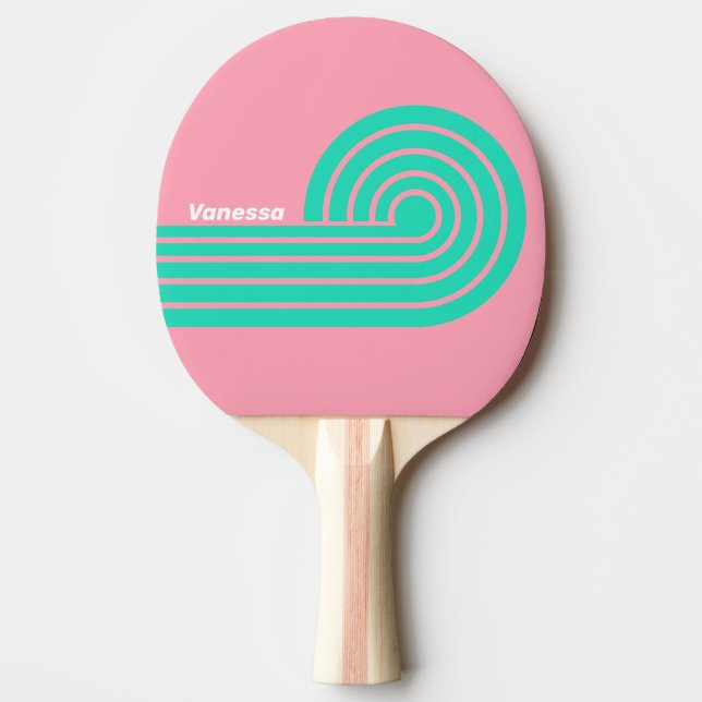 Raquete De Ping Pong Brisa de Praia Nostálgico Curl Listras com Nome (Frente)