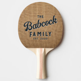 Raquete De Ping Pong Brown Burlap Retro Family Name & Year