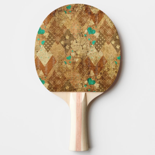 Raquete De Ping Pong Brown Grunge Quilt Stars Hearts (Frente)