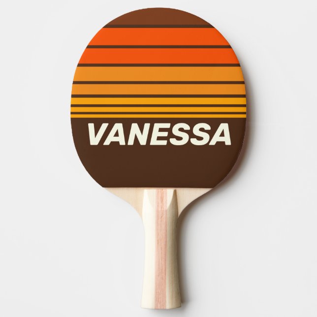 Raquete De Ping Pong Brown Retro Horizon Striping with Name (Frente)
