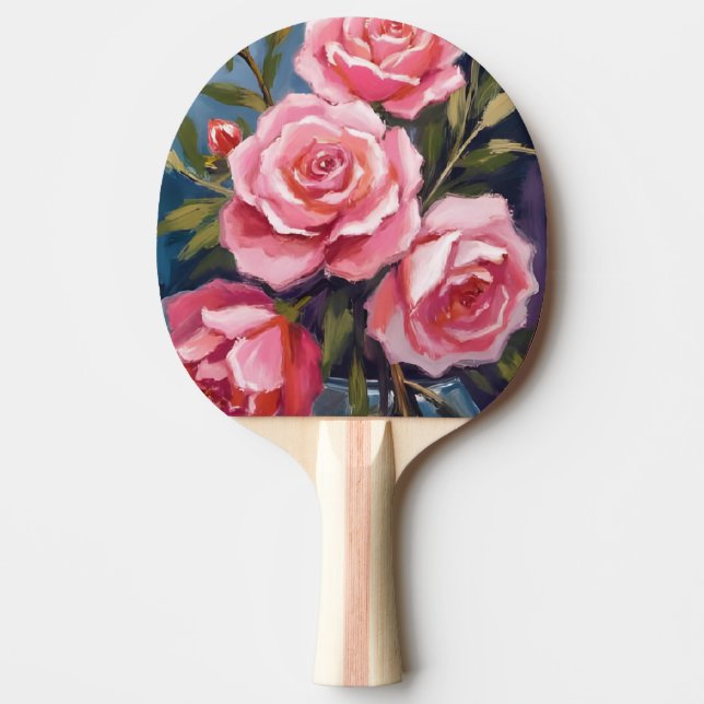 Raquete De Ping Pong Buquê de Rosa Rosa Clara Pintado (Frente)