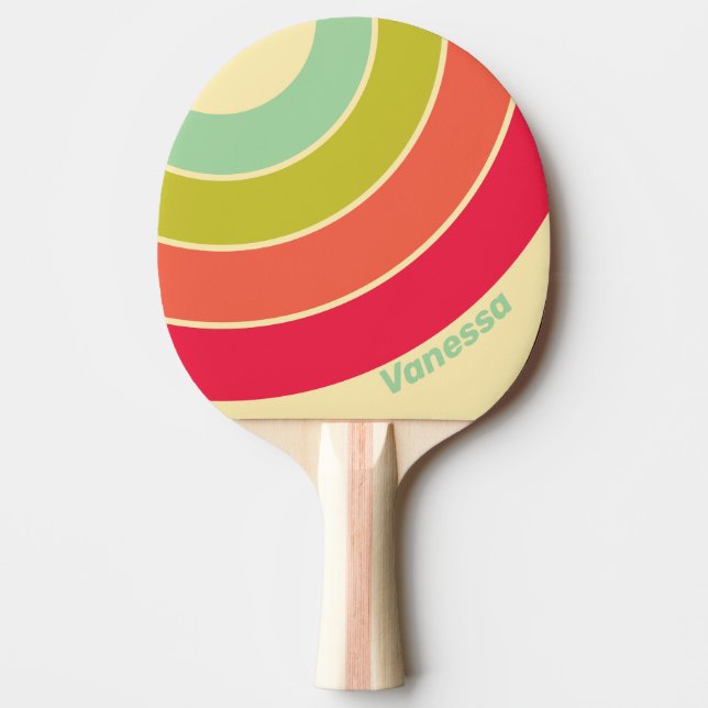 Raquete De Ping Pong Buttercream Whisper Circle Stripe with Name (Frente)