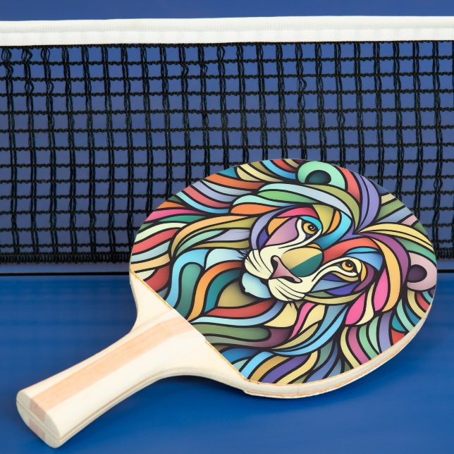 Raquete De Ping Pong Cabeça Colorida Detalhada do Leão (Insitu)