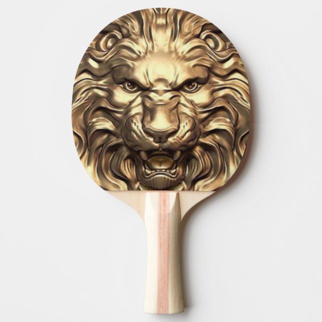Raquete De Ping Pong Cabeça de Leão Rugindo Dourada. Personalizar  (Frente)