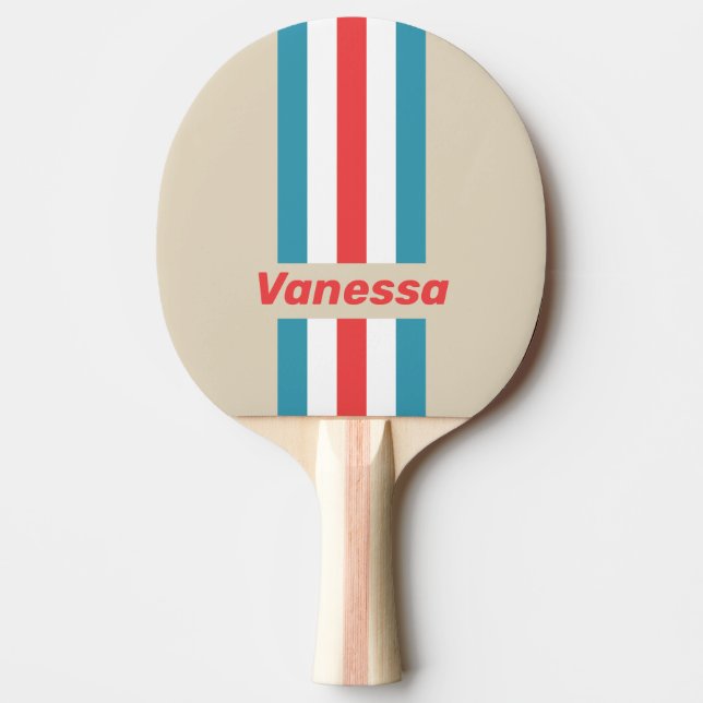 Raquete De Ping Pong Caçador de Nuvens Listrado com Nome (Frente)