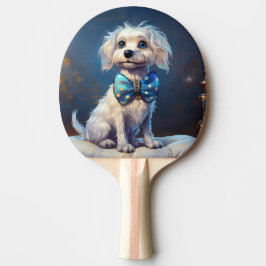 Raquete De Ping Pong Cachorrinho Muito Fofo Com Gravata Borboleta Azul