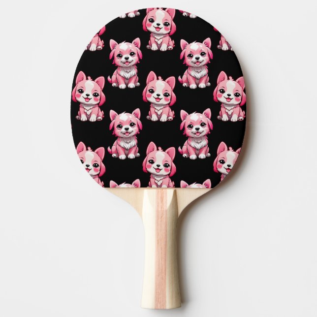 Raquete De Ping Pong Cães Fofo Rosa - Preto  (Frente)