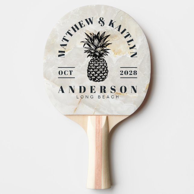 Raquete De Ping Pong Calacatta Gold Tropical Pineapple Wedding Crest (Frente)