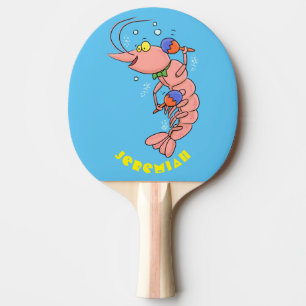 Raquete De Ping Pong Camarão feliz e bonito, desenho animado