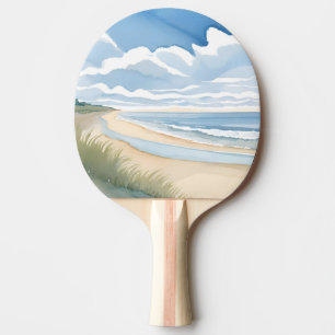 Raquete De Ping Pong Caminhada na Praia   Aquarela do Oceano Costeiro