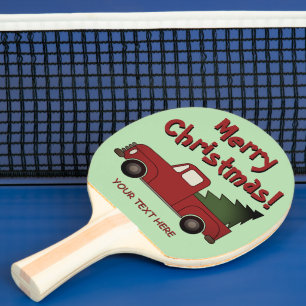 Raquete De Ping Pong Caminhão chevy vermelho antigo e árvore de Natal p
