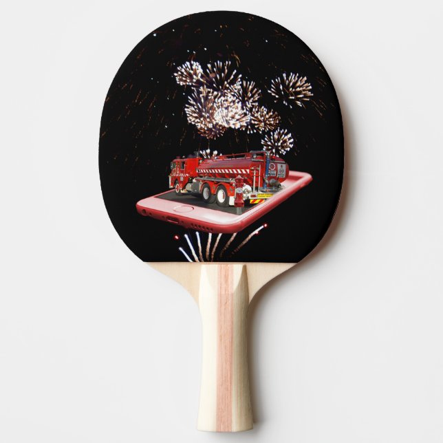 Raquete De Ping Pong Caminhão De Fogo Com Telefone E Fogo. (Frente)