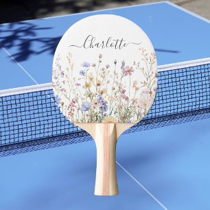 Raquete De Ping Pong Campo de Flores Silvestres Rústico Bonito Aquarela