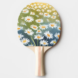 Raquete De Ping Pong Campo de Margaridas Pintura Floral de Prado de F