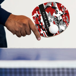 Raquete De Ping Pong Camuflagem Vermelha e Cinza Seu nome Personaliza
