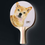 Raquete De Ping Pong Cão bonito, arte do cão de Shiba Inu, monograma<br><div class="desc">Esta é uma pintura da aguarela de uma colagem do inu do shiba sua dirige para fora do lado com sua boca leve aberta.</div>