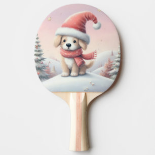Raquete De Ping Pong Cãozinho de Natal bonito com chapéu de Santa