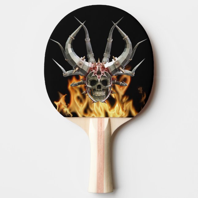 Raquete De Ping Pong Capacete de Caveira Fantasia Chamas de Demônio (Frente)