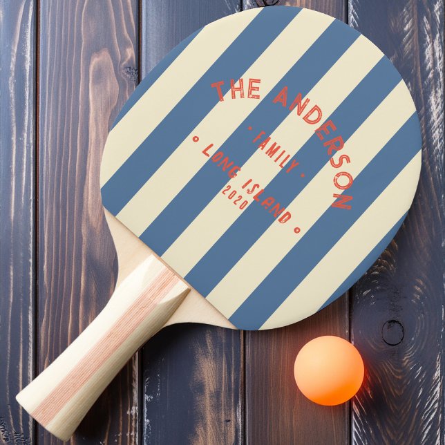 Raquete De Ping Pong Capri Blue Striping & Family Name (Criador carregado)