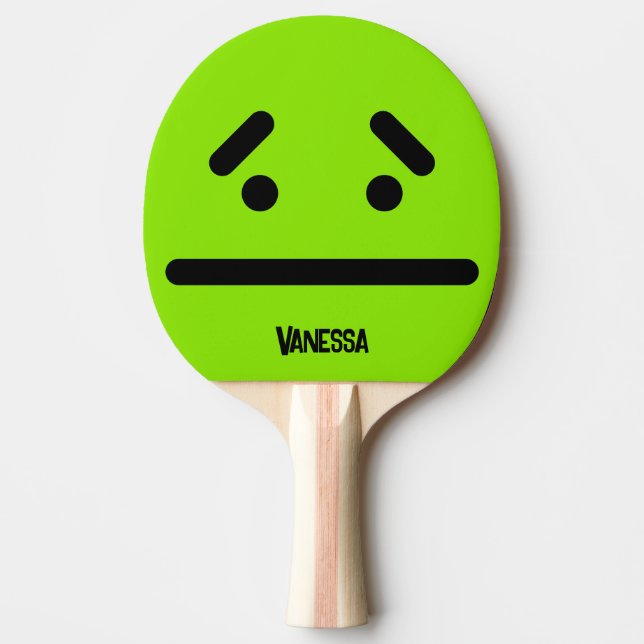 Raquete De Ping Pong Cara Verde Branca Triste com Nome (Frente)