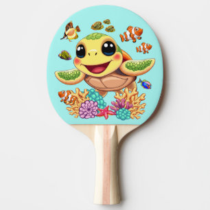 Raquete De Ping Pong Caráter Feliz e Bonito da Tartaruga do Mar