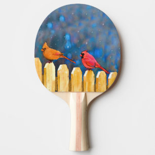 Raquete De Ping Pong Cardeais na pintura de cerca - Arte original