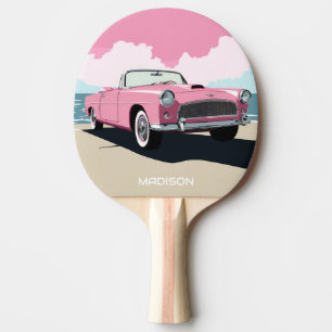 Raquete De Ping Pong Carro Clássico Rosa de Nome Personalizado