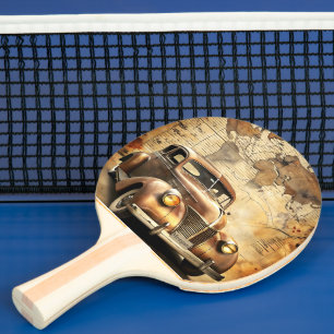 Raquete De Ping Pong Carro vintage Personalizado   Mapa Mundial Antiqua