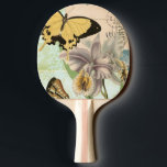Raquete De Ping Pong Cartão-postal com borboletas e flores<br><div class="desc">Esta impressão de um cartão postal vintage com flores lavandas e borboletas coloridas foi criada pelo Vision Studio. Um excelente que seria incrível em qualquer parede. Escolha o seu hoje!</div>
