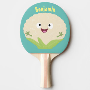 Raquete De Ping Pong Cartografia de couve-flor-branca e feliz