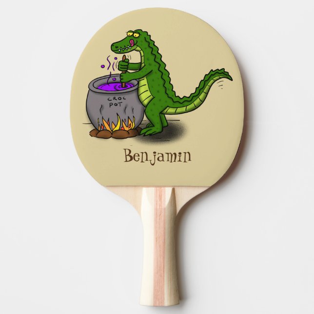 Raquete De Ping Pong Cartografia engraçada do cozinhar de jacaré verde (Frente)