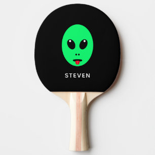 Raquete De Ping Pong Cartoon de Alienígena de espaço em branco verde