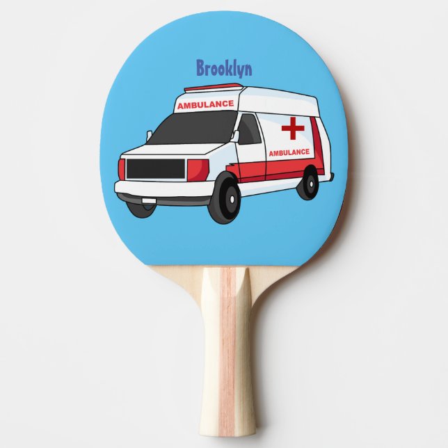 Raquete De Ping Pong Cartoon de ambulância vermelha (Frente)