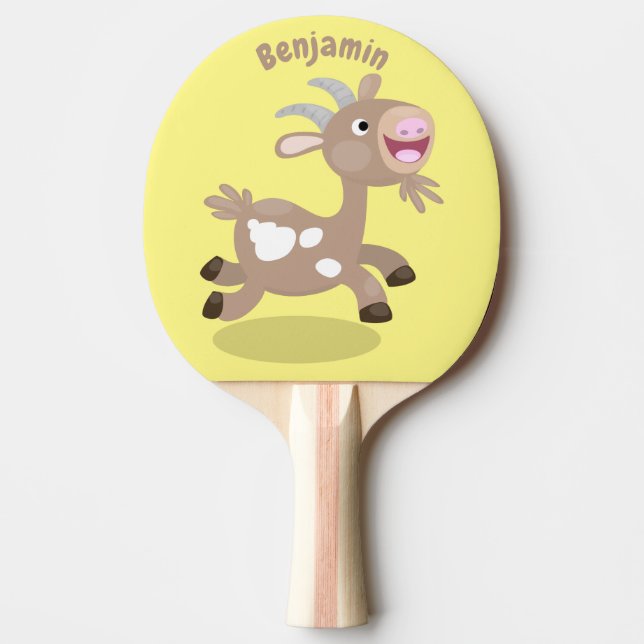 Raquete De Ping Pong Cartoon de cabra feliz e bonito (Frente)